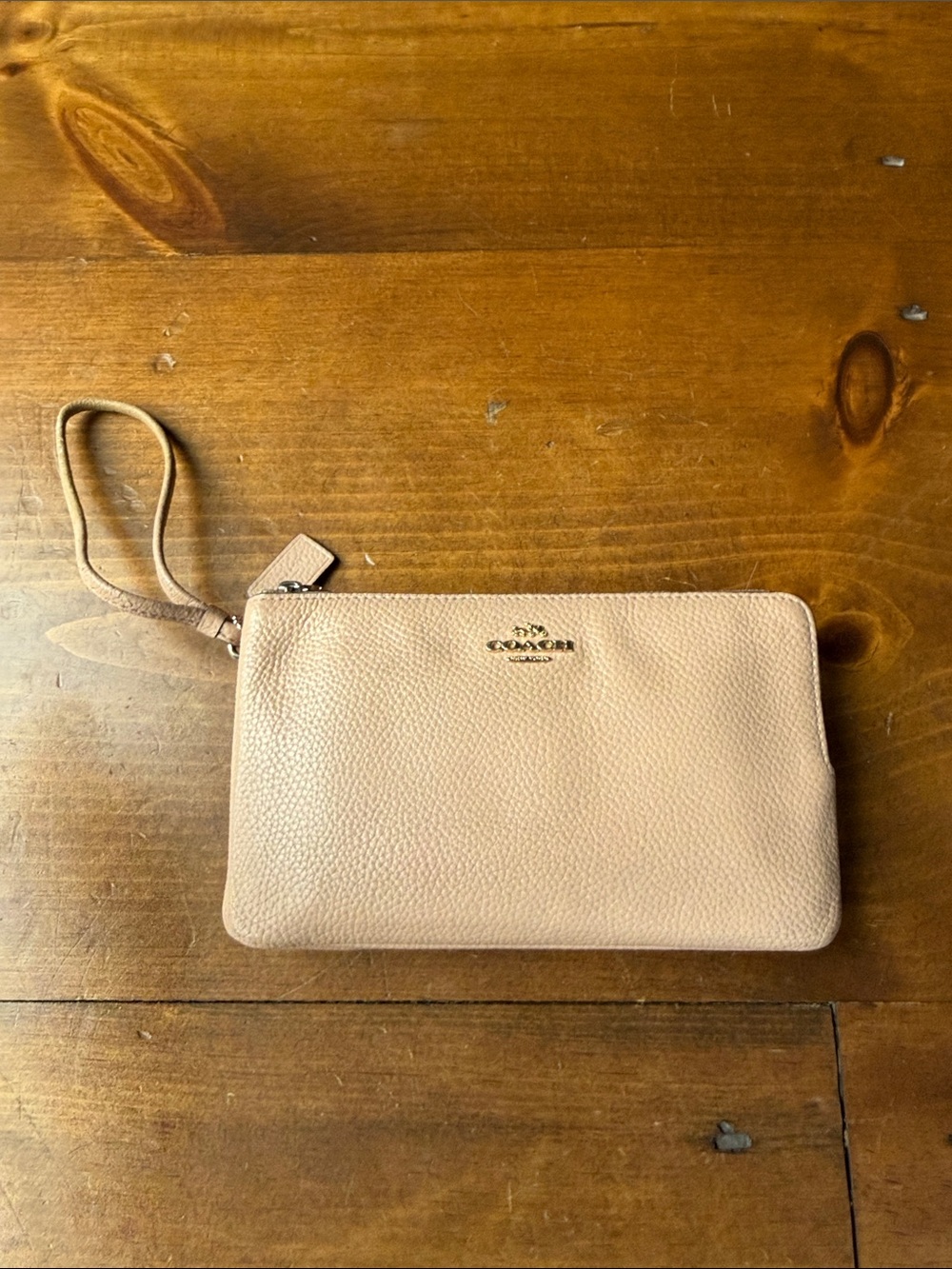 Coach Tan Double Zipper Wristlet